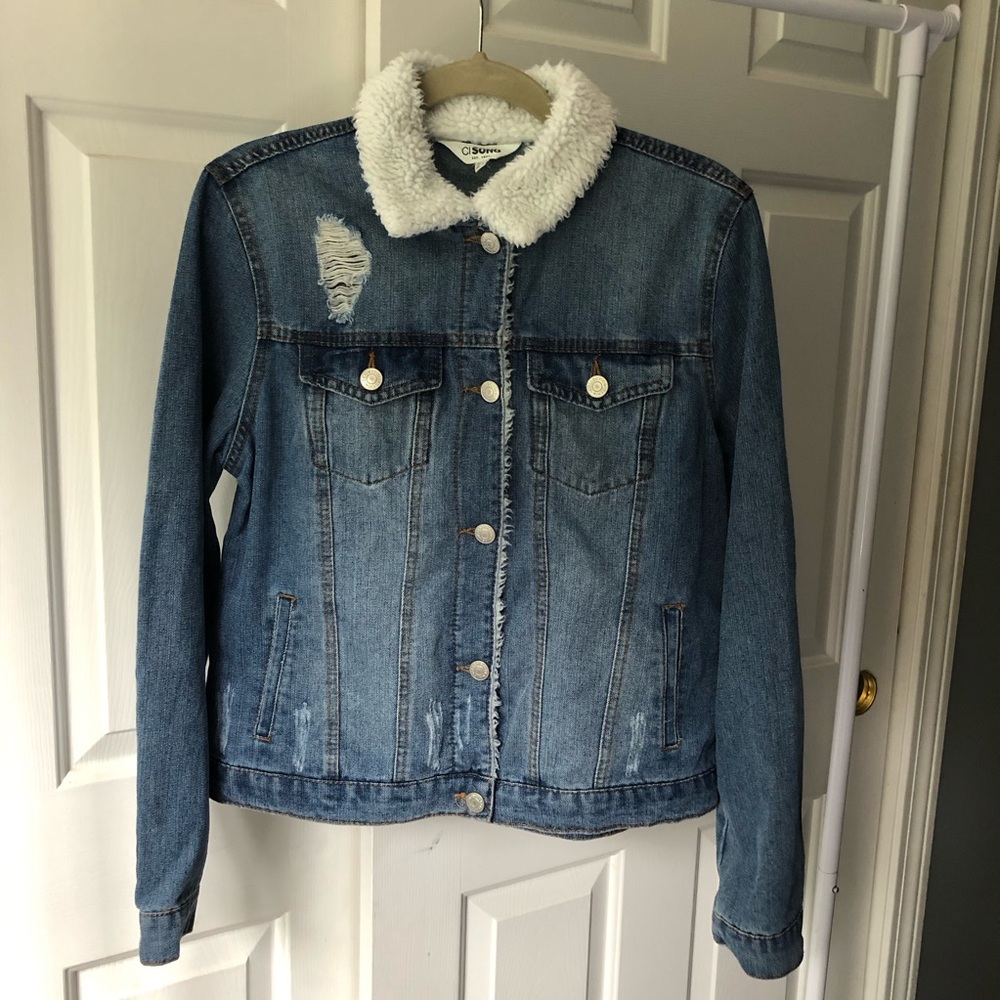 Ciso Blue Denim Jacket with White Sherpa Collar